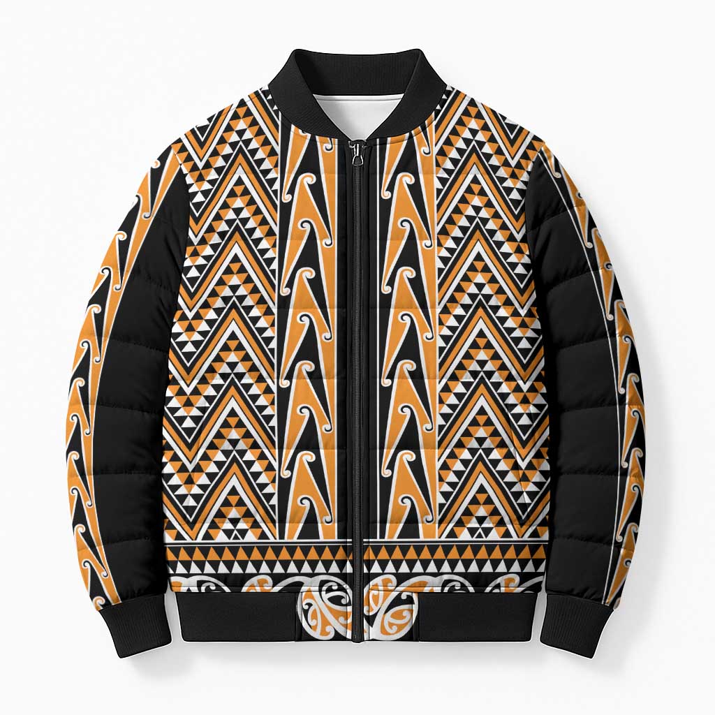 New Zealand Maori Niho Taniwha Bomber Puffer Jacket Karaka Mangopare and Puhoro Pattern - Aussie Hoodie