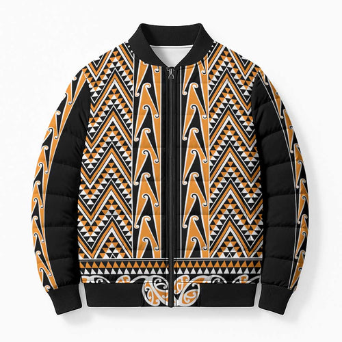 New Zealand Maori Niho Taniwha Bomber Puffer Jacket Karaka Mangopare and Puhoro Pattern - Aussie Hoodie