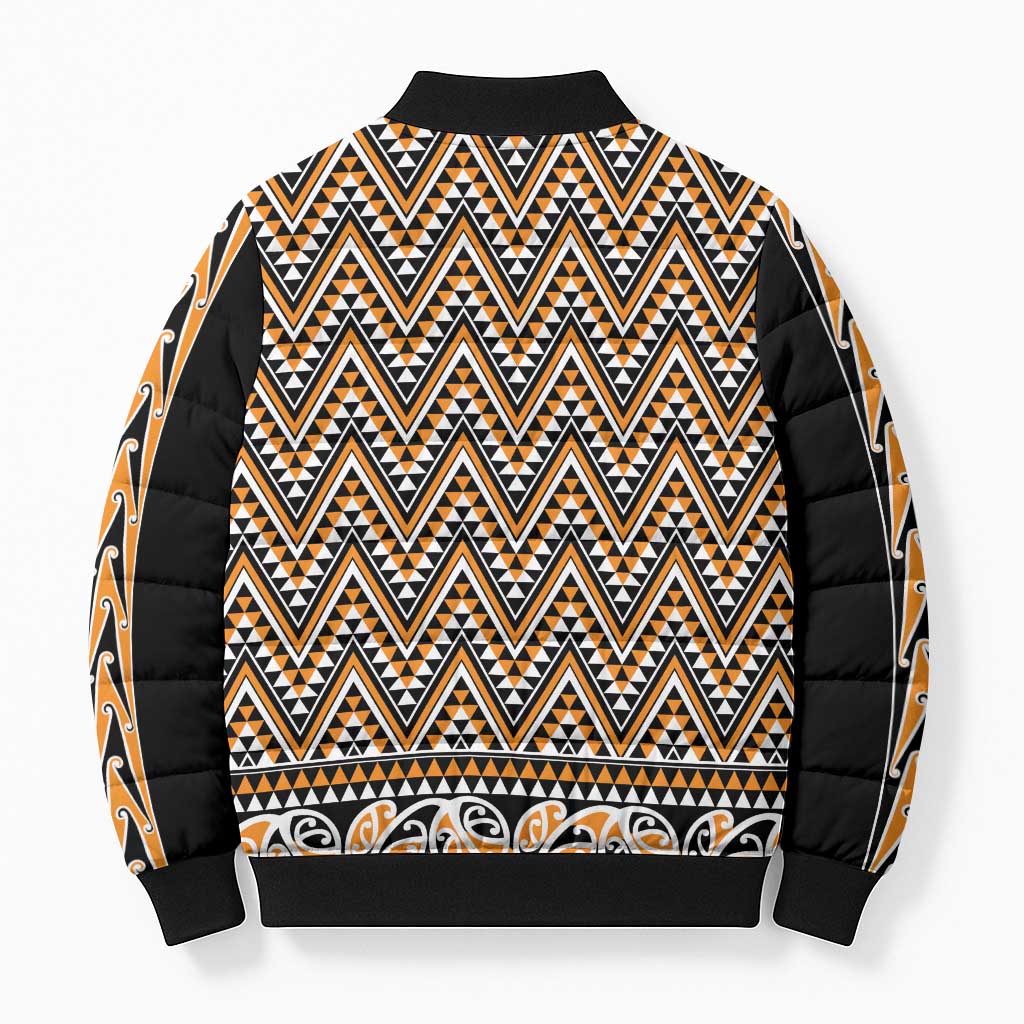 New Zealand Maori Niho Taniwha Bomber Puffer Jacket Karaka Mangopare and Puhoro Pattern - Aussie Hoodie