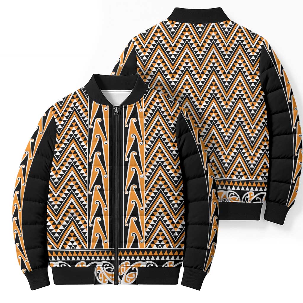 New Zealand Maori Niho Taniwha Bomber Puffer Jacket Karaka Mangopare and Puhoro Pattern - Aussie Hoodie