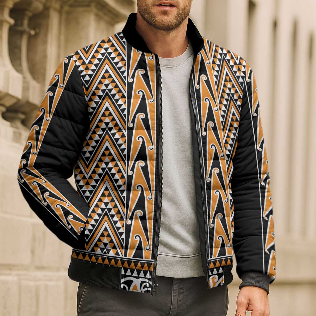 New Zealand Maori Niho Taniwha Bomber Puffer Jacket Karaka Mangopare and Puhoro Pattern - Aussie Hoodie