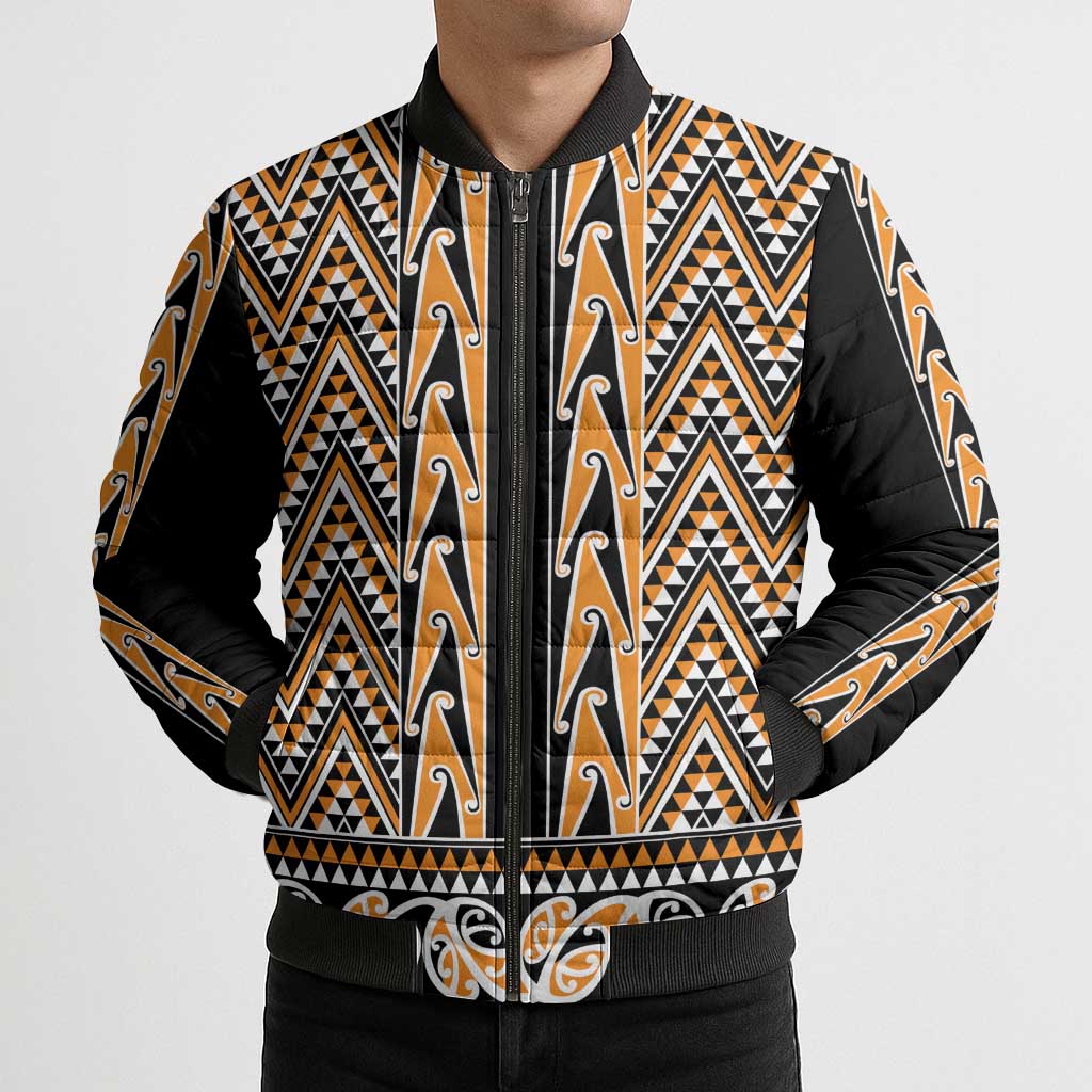 New Zealand Maori Niho Taniwha Bomber Puffer Jacket Karaka Mangopare and Puhoro Pattern - Aussie Hoodie