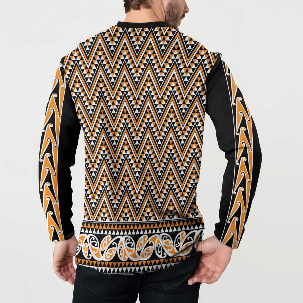 New Zealand Maori Niho Taniwha Button Sweatshirt Karaka Mangopare and Puhoro Pattern