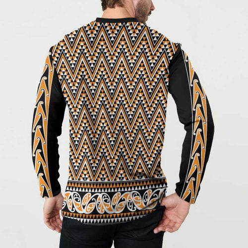 New Zealand Maori Niho Taniwha Button Sweatshirt Karaka Mangopare and Puhoro Pattern