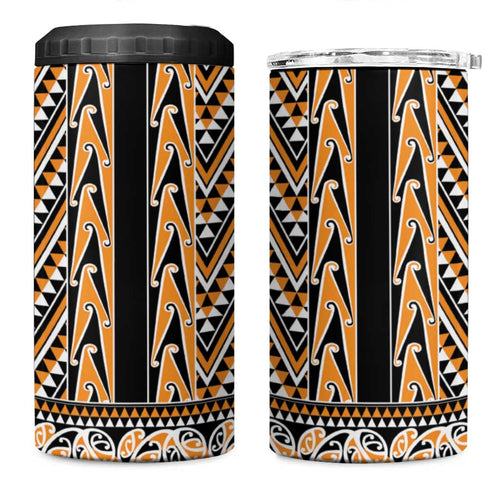 New Zealand Maori Niho Taniwha 4 in 1 Can Cooler Tumbler Karaka Mangopare and Puhoro Pattern