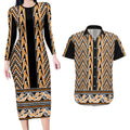 New Zealand Maori Niho Taniwha Couples Matching Long Sleeve Bodycon Dress and Hawaiian Shirt Karaka Mangopare and Puhoro Pattern