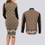 New Zealand Maori Niho Taniwha Couples Matching Long Sleeve Bodycon Dress and Long Sleeve Button Shirt Karaka Mangopare and Puhoro Pattern
