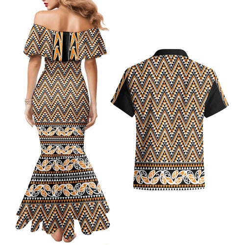 New Zealand Maori Niho Taniwha Couples Matching Mermaid Dress and Hawaiian Shirt Karaka Mangopare and Puhoro Pattern