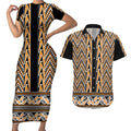 New Zealand Maori Niho Taniwha Couples Matching Short Sleeve Bodycon Dress and Hawaiian Shirt Karaka Mangopare and Puhoro Pattern