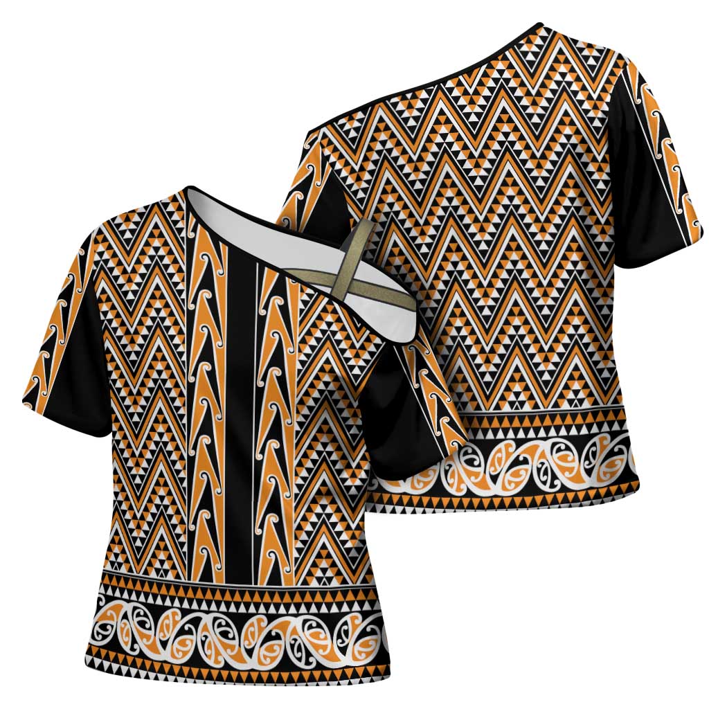 New Zealand Maori Niho Taniwha Cross Shoulder Shirt Karaka Mangopare and Puhoro Pattern - Aussie Hoodie