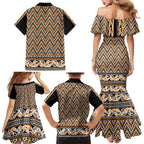 New Zealand Maori Niho Taniwha Family Matching Mermaid Dress and Hawaiian Shirt Karaka Mangopare and Puhoro Pattern