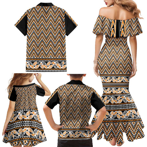 New Zealand Maori Niho Taniwha Family Matching Mermaid Dress and Hawaiian Shirt Karaka Mangopare and Puhoro Pattern