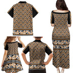 New Zealand Maori Niho Taniwha Family Matching Puletasi and Hawaiian Shirt Karaka Mangopare and Puhoro Pattern