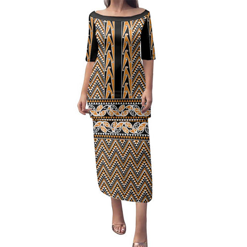New Zealand Maori Niho Taniwha Family Matching Puletasi and Hawaiian Shirt Karaka Mangopare and Puhoro Pattern