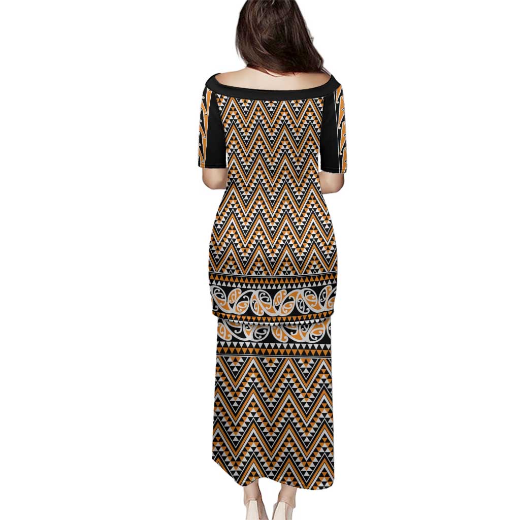 New Zealand Maori Niho Taniwha Family Matching Puletasi and Hawaiian Shirt Karaka Mangopare and Puhoro Pattern