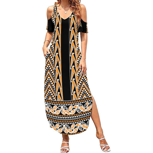 New Zealand Maori Niho Taniwha Family Matching Summer Maxi Dress and Hawaiian Shirt Karaka Mangopare and Puhoro Pattern