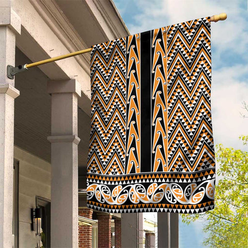 New Zealand Maori Niho Taniwha Garden Flag Karaka Mangopare and Puhoro Pattern