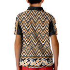 New Zealand Maori Niho Taniwha Kid Polo Shirt Karaka Mangopare and Puhoro Pattern