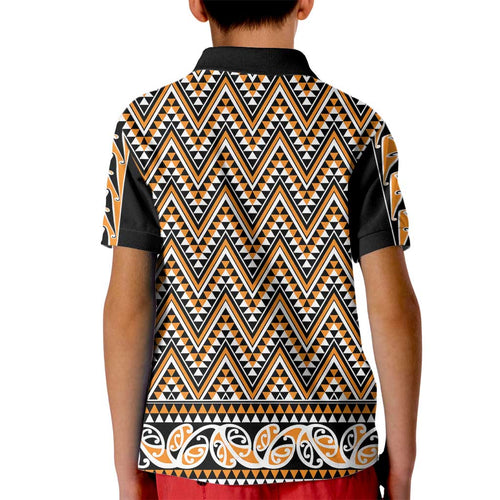 New Zealand Maori Niho Taniwha Kid Polo Shirt Karaka Mangopare and Puhoro Pattern