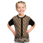 New Zealand Maori Niho Taniwha Kid T Shirt Karaka Mangopare and Puhoro Pattern