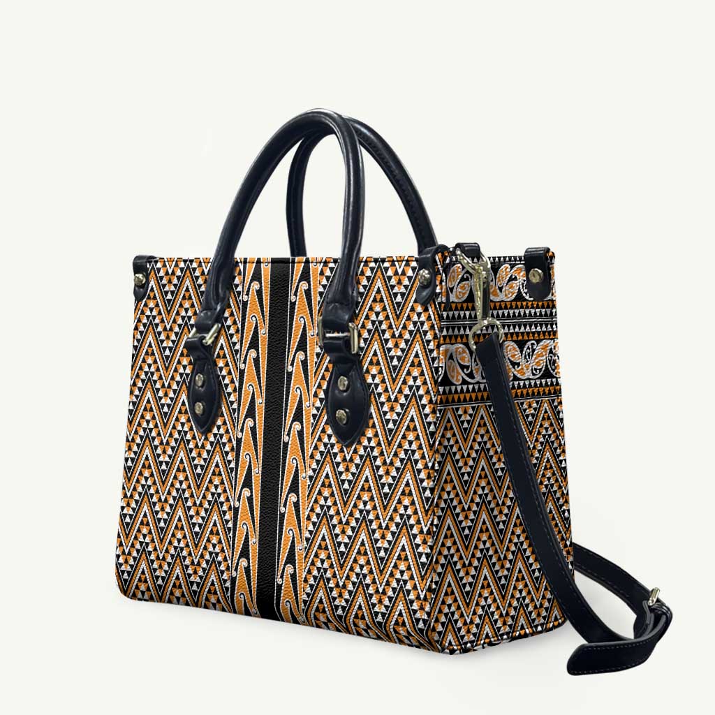 New Zealand Maori Niho Taniwha Leather Bag Karaka Mangopare and Puhoro Pattern - Aussie Hoodie