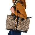 New Zealand Maori Niho Taniwha Leather Tote Bag Karaka Mangopare and Puhoro Pattern