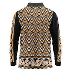 New Zealand Maori Niho Taniwha Long Sleeve Polo Shirt Karaka Mangopare and Puhoro Pattern