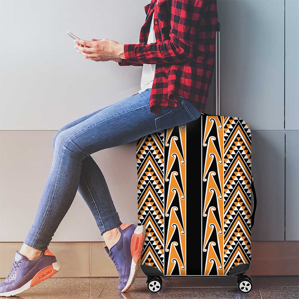 New Zealand Maori Niho Taniwha Luggage Cover Karaka Mangopare and Puhoro Pattern