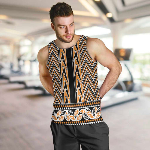 New Zealand Maori Niho Taniwha Men Tank Top Karaka Mangopare and Puhoro Pattern