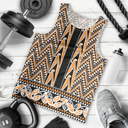 New Zealand Maori Niho Taniwha Men Tank Top Karaka Mangopare and Puhoro Pattern