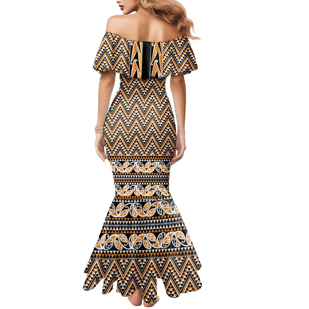 New Zealand Maori Niho Taniwha Mermaid Dress Karaka Mangopare and Puhoro Pattern