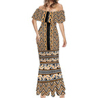 New Zealand Maori Niho Taniwha Mermaid Dress Karaka Mangopare and Puhoro Pattern