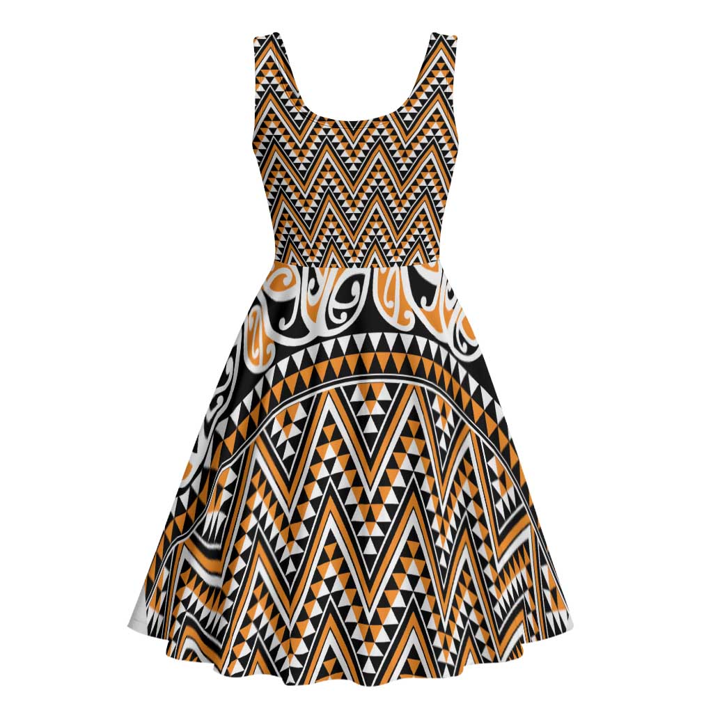 New Zealand Maori Niho Taniwha Midi Dress Karaka Mangopare and Puhoro Pattern - Aussie Hoodie