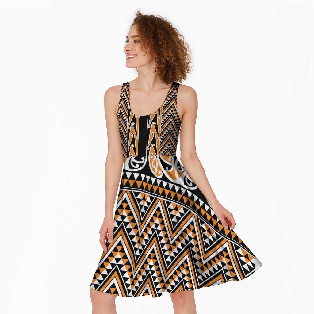 New Zealand Maori Niho Taniwha Midi Dress Karaka Mangopare and Puhoro Pattern - Aussie Hoodie