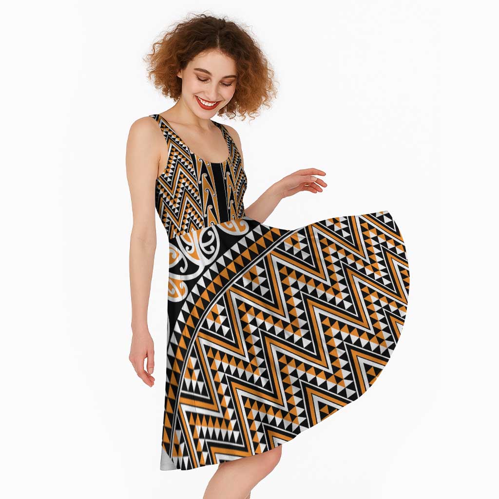 New Zealand Maori Niho Taniwha Midi Dress Karaka Mangopare and Puhoro Pattern - Aussie Hoodie