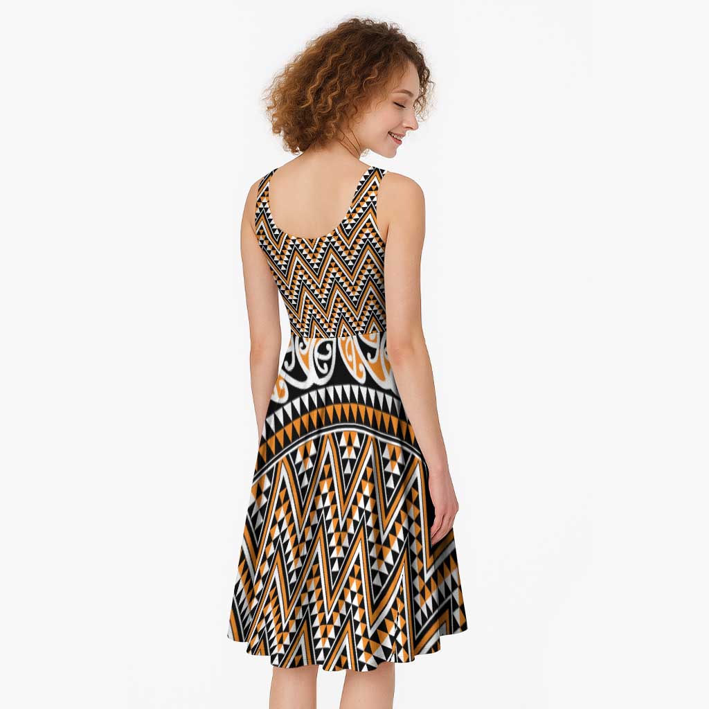 New Zealand Maori Niho Taniwha Midi Dress Karaka Mangopare and Puhoro Pattern - Aussie Hoodie