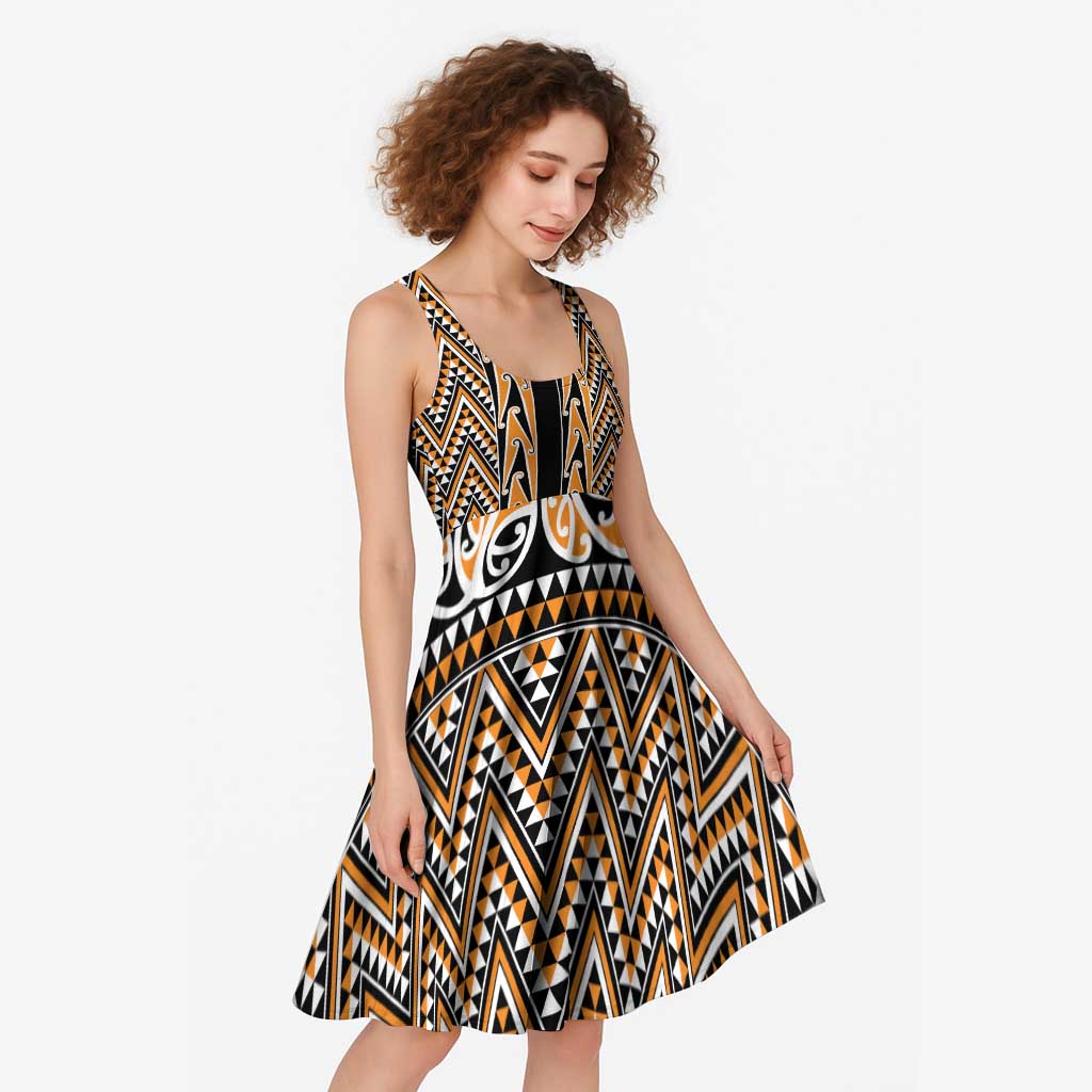 New Zealand Maori Niho Taniwha Midi Dress Karaka Mangopare and Puhoro Pattern - Aussie Hoodie