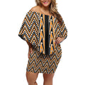New Zealand Maori Niho Taniwha Off Shoulder Short Dress Karaka Mangopare and Puhoro Pattern