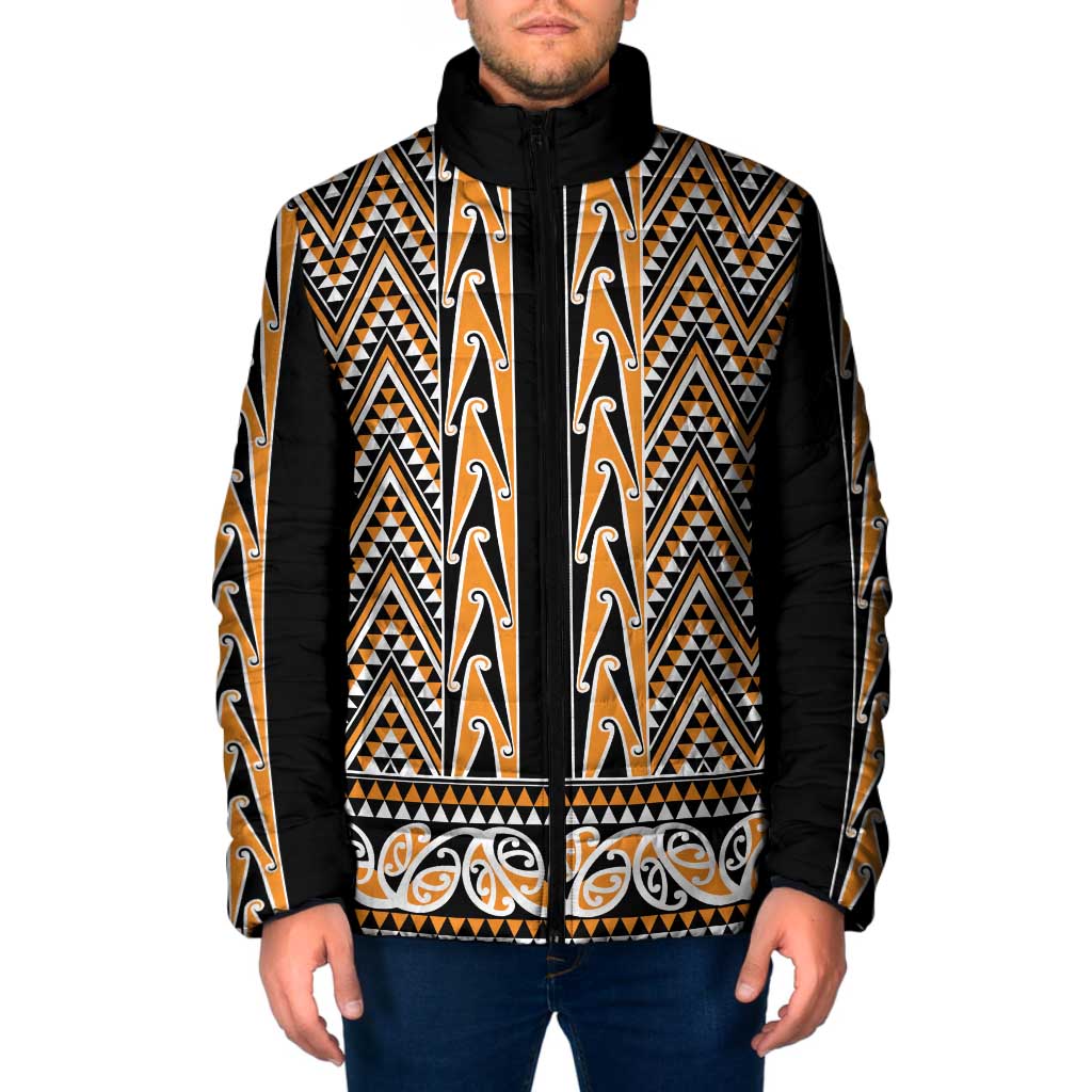 New Zealand Maori Niho Taniwha Padded Jacket Karaka Mangopare and Puhoro Pattern - Aussie Hoodie