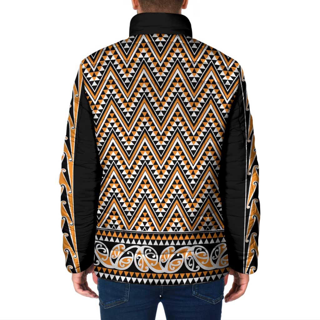 New Zealand Maori Niho Taniwha Padded Jacket Karaka Mangopare and Puhoro Pattern - Aussie Hoodie