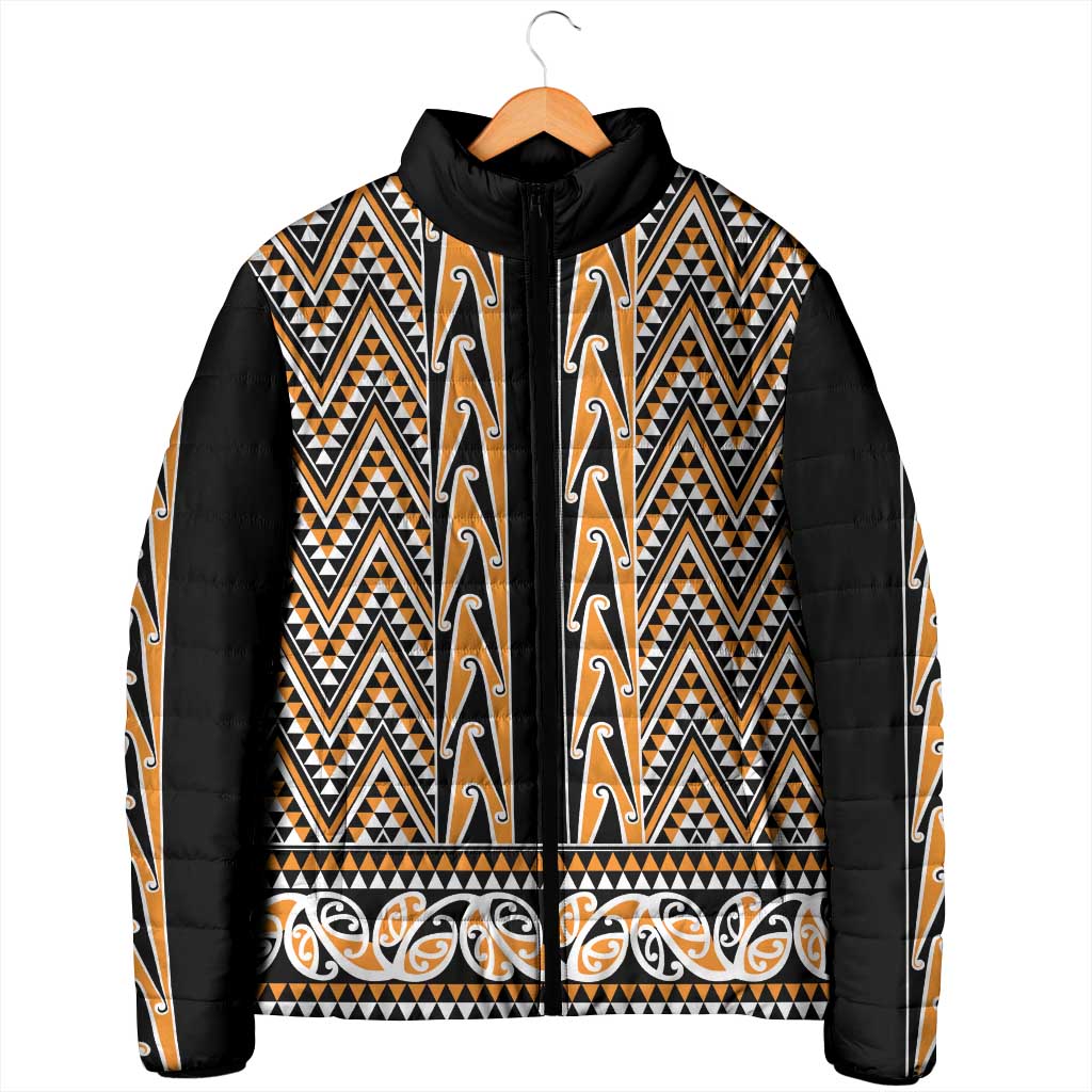 New Zealand Maori Niho Taniwha Padded Jacket Karaka Mangopare and Puhoro Pattern - Aussie Hoodie