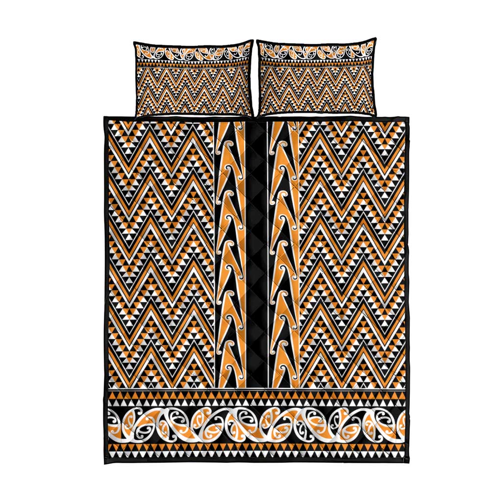 New Zealand Maori Niho Taniwha Quilt Bed Set Karaka Mangopare and Puhoro Pattern