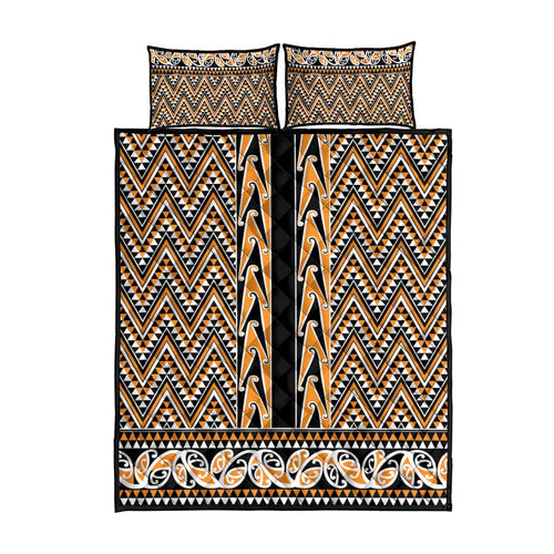 New Zealand Maori Niho Taniwha Quilt Bed Set Karaka Mangopare and Puhoro Pattern