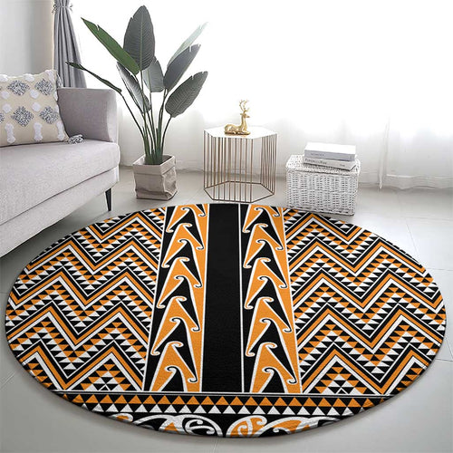 New Zealand Maori Niho Taniwha Round Carpet Karaka Mangopare and Puhoro Pattern