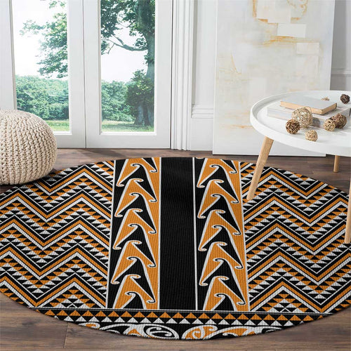 New Zealand Maori Niho Taniwha Round Carpet Karaka Mangopare and Puhoro Pattern