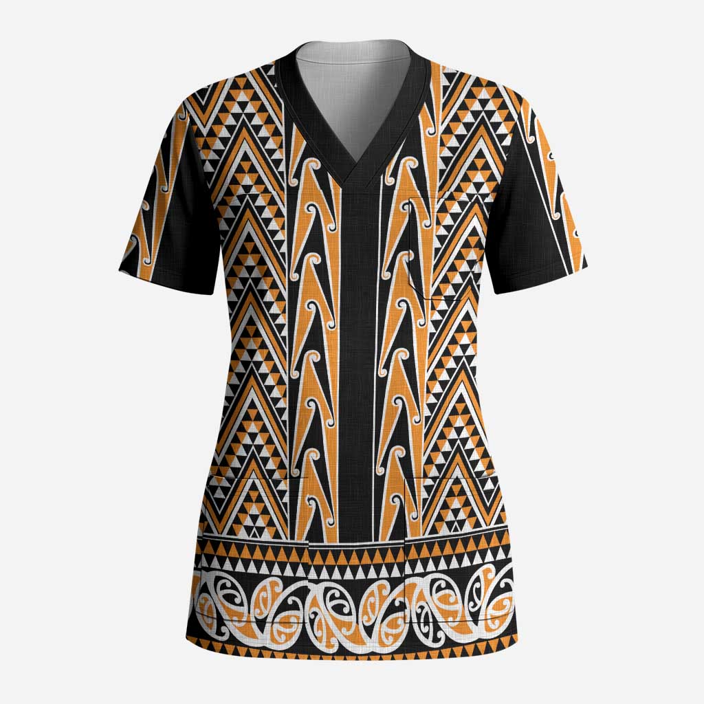 New Zealand Maori Niho Taniwha Scrub Top Karaka Mangopare and Puhoro Pattern - Aussie Hoodie