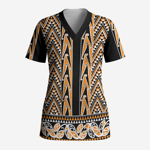 New Zealand Maori Niho Taniwha Scrub Top Karaka Mangopare and Puhoro Pattern - Aussie Hoodie