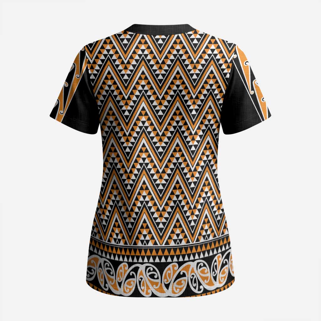 New Zealand Maori Niho Taniwha Scrub Top Karaka Mangopare and Puhoro Pattern - Aussie Hoodie