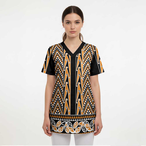New Zealand Maori Niho Taniwha Scrub Top Karaka Mangopare and Puhoro Pattern - Aussie Hoodie