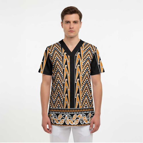 New Zealand Maori Niho Taniwha Scrub Top Karaka Mangopare and Puhoro Pattern - Aussie Hoodie